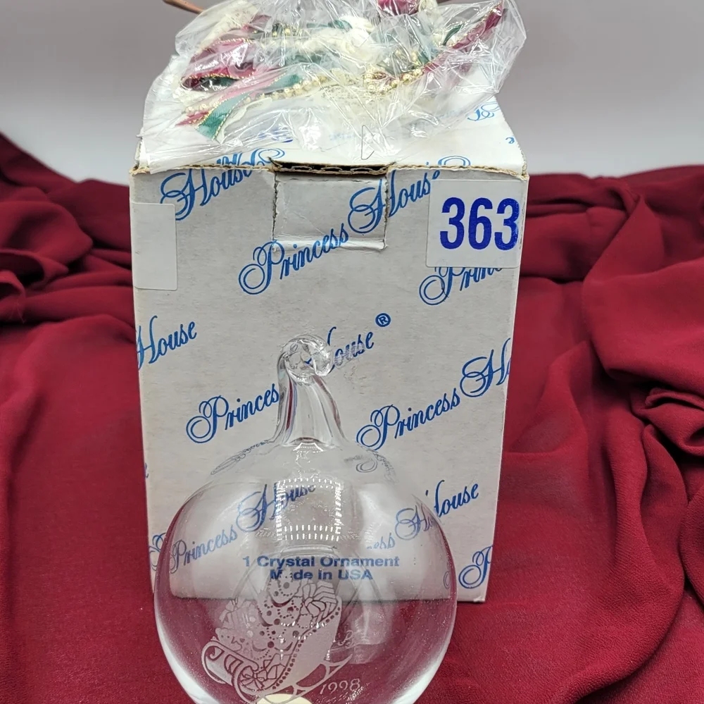 Princess House Crystal Ornament Etched Sleigh 1998 Made USA Box Ribbon Vintage
